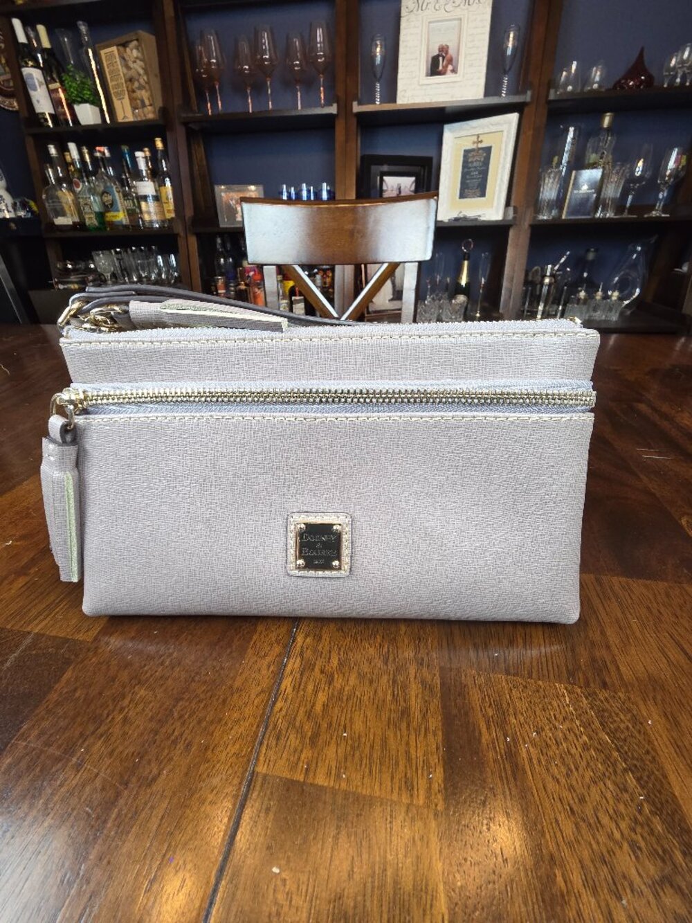 Taupe Dooney & Bourke Saffiano Double Zip Wristlet